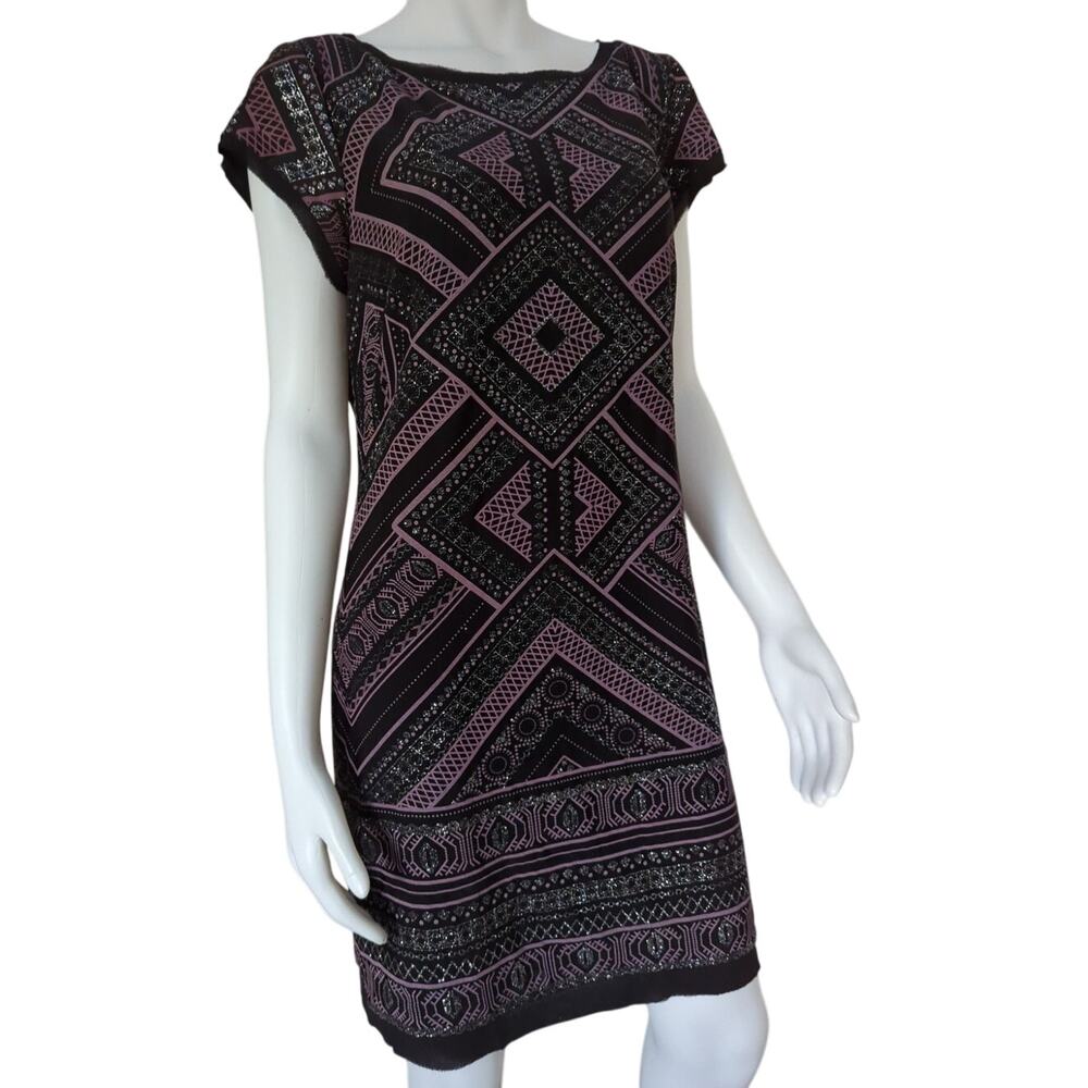 Vince Camuto Black and Dusty Pink Geometric Midi Dress